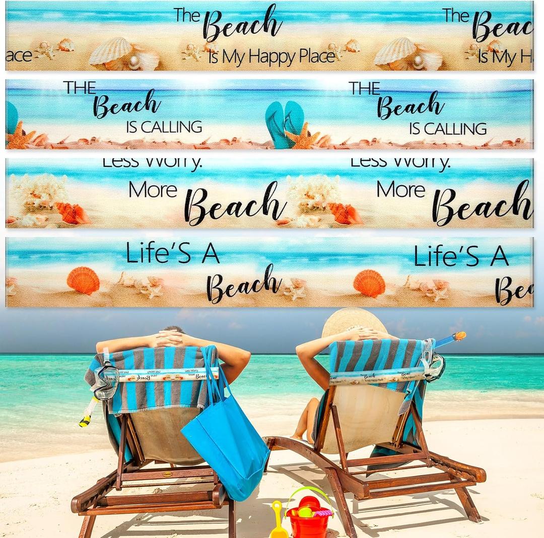 Boao 4 Pack Towel Bands for Beach Chair, Pool & Cruise Essentials, Elastic and Windproof, Towel Chair Clips Lounge Strap Holder, Cruise Ship Accessories (Beach)
