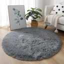 Grey Round Rugs 4Ft for Bedroom, Fluffy Circular Area Carpet, Plush Carpet for Teenagers and Men Cute Gray Carpet, Suitable for Children's Rooms Family Offices Dormitories Daycare Centers