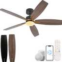 YJFAN 52'' Ceiling Fan with Light,DC Quiet &Reversible Motor with 6 Speeds Adjustable, Outdoor Ceiling Fan with Light, Large Airflow for Living Room,Bedroom