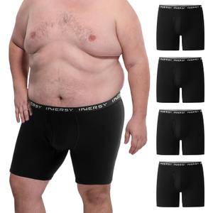 INNERSY Men's Big and Tall Boxer Briefs Cotton Moisture Wicking Underwear 4-Pack (3X-Large, Black)