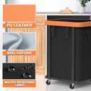 150L (40 Gal) Large Fashion Laundry Basket with Wheels, Leather Patchwork Rolling Hamper Carts, Sturdy Metal Frame, Removable Washable Bag, Tall Clothes Sorter for Bedroom, Laundry Room - Black