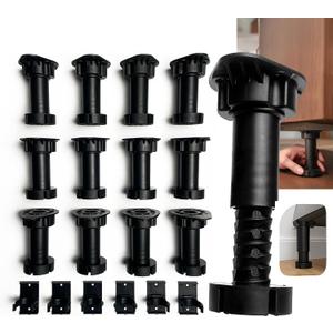 Adjustable Furniture Leveling Feet | Heavy-Duty Cabinet Levelers for Bed Frames, Desks, Shelves & Workbenches | Easy Install | Non-Slip, Commercial-Grade Support | 12-Pack (3.5-6)