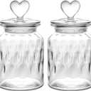 WHJY Set of 2 Airtight Glass Jars Decorative Jars, 32oz Jar of Hearts Cute Cookie Jar Decorative Jars with Lids Candy Jars for Candy Buffet Heart Shaped Lid - Drops Textured