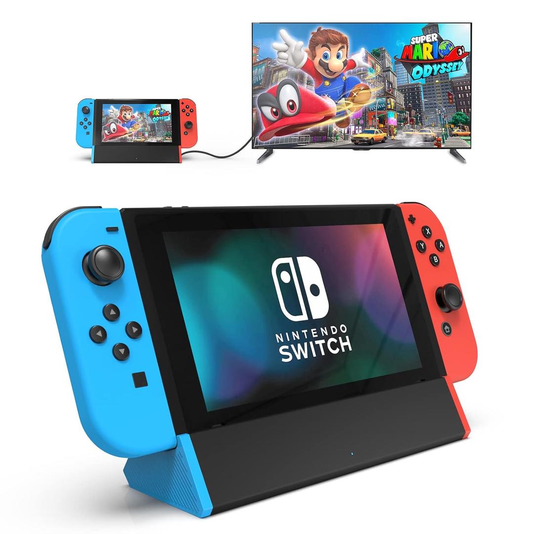 SIWIQU TV Dock Station for Nintendo Switch/Switch OLED, Portable TV Docking Station Replacement with 4K HDMI Adapter/Type C Port/USB Port for Official Nintendo Switch (Normal Model, Blue + Red)