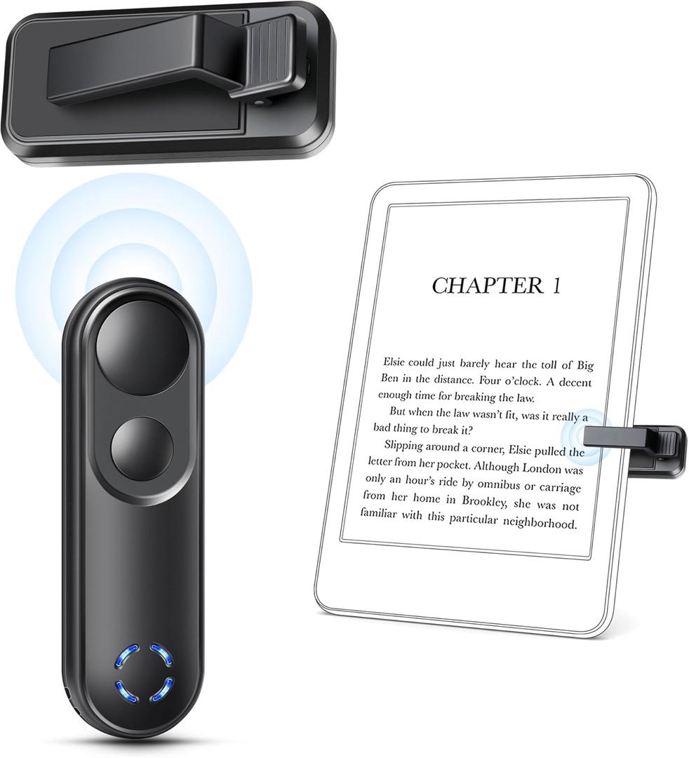 RF Remote Control Page Turner for Kindle Paperwhite Oasis Scribe Kobo,Clicker Page Turner Kindle Accessories for iPhone,iPad, Android Tablets Reading Novels,Camera Video Record&Shutter Selfie (Black)