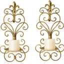 Wall Sconces Candle Holder Set of 2, Metal Wall Decorations Hanging Wall Mounted Candle Sconces for Living Room Dining Room (Gold)