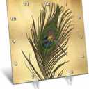 3dRose dc_172148_1 Elegant Peacock Feather on Gold Desk Clock, 6 by 6-Inch