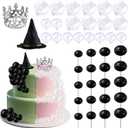 42 Pcs Witch Party Decorations Kit - Halloween Cake Toppers with Black Balloons, Silver Crown, Witch Hat & Glitter Balls for Birthday, Fantasy Party Supplies (Transparent ball+Silver Crown)