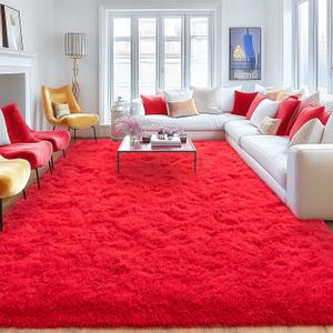 Red Area Rug 6x9, Fluffy Shag Area Rug for Bedroom Living Room Dorm Nursery Kids Room, Non-Slip Modern Soft Plush Floor Carpets, Home Decor Aesthetic