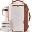 LOVEVOOK 40L Travel Backpack for Women,Carry on Luggage Backpack Flight Approved with 3 Packing Cubes,Waterproof Personal Item Travel Bag fits 17 Inch Laptop,Overnight Weekender Business Daypack (Large-40L-4Pcs, Beige White-Brown)