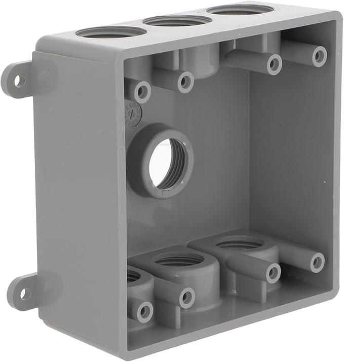 BELL PDB77550GY Two-Gang Weatherproof Box Seven 1/2 in. or 3/4 in. Threaded Outlets, 2 in, Gray