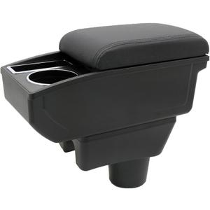 for Mitsubishi Mirage 2014-2024 Car Armrest Box Center Console Accessory Leather Arm Rest Double-Layer Storage Space with Cup Holder (Black Thread)