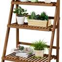 39.4" Bamboo Ladder Shelf Plant Shelf, 3 Tier Foldable Ladder Flower Pot Display Shelf Rack, 23.6"W x 15"D x 39.4"H, Freestanding Bookshelf for Garden, Balcony, Yard, Patio, Lawn, Living Room, Walnut