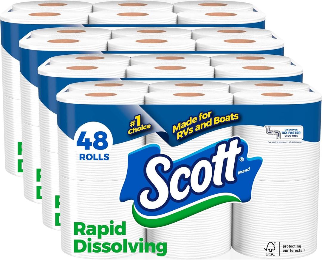 Scott Rapid-Dissolving Toilet Paper, 48 Double Rolls, Septic-Safe, Toilet Paper
