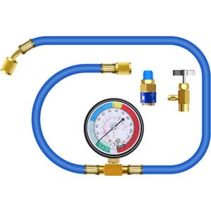 JIFETOR AC Charge Hose with Gauge for R134A, Car HVAC Refrigerant Recharge Kit, Home Air Conditioning U Charging Hose Low Pressure Measuring Meter 1/4 inch Fittings Can Tap Quick Coupler, 42 inch Long