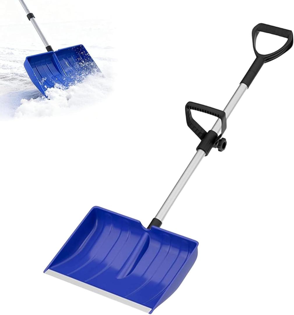 Snow Shovel for Driveway with Ergonomic D-Grip Handle, Large Capacity Wide Blade Snow Shovels with Aluminum Strip Scoop, Portable Plastic Snow Shovel for Garden, Car Garage, Home Sidewalk (Blue)