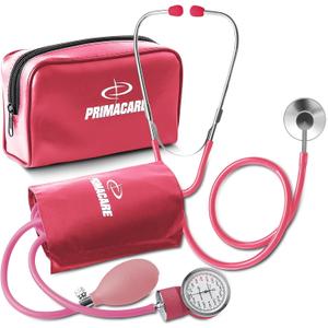PrimaCare Medical DS-9197-PK Professional Classic Series Manual Adult Size Blood Pressure Kit, Emergency Bp kit with Stethoscope and Portable Leatherette Case, Nylon Cuff, Pink