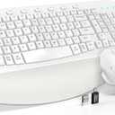 SABLUTE Wireless Keyboard and Mouse Combo, Ergonomic Wave Keys, Cushioned Plam Rest, Comfortable Silent Natural Typing, 2.4G Lag-Free, Full Size Keyboards Cordless Set for Multi-OS, Windows/Mac, White