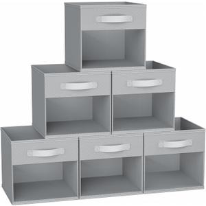 DIMJ 12.2 Inch Storage Cubes, 6 Pack Cube Storage Bins with Window, Fabric Storage Bins with Handle, Foldable Storage Cubes, Storage Box for Clothes, Toys, Books (Grey)
