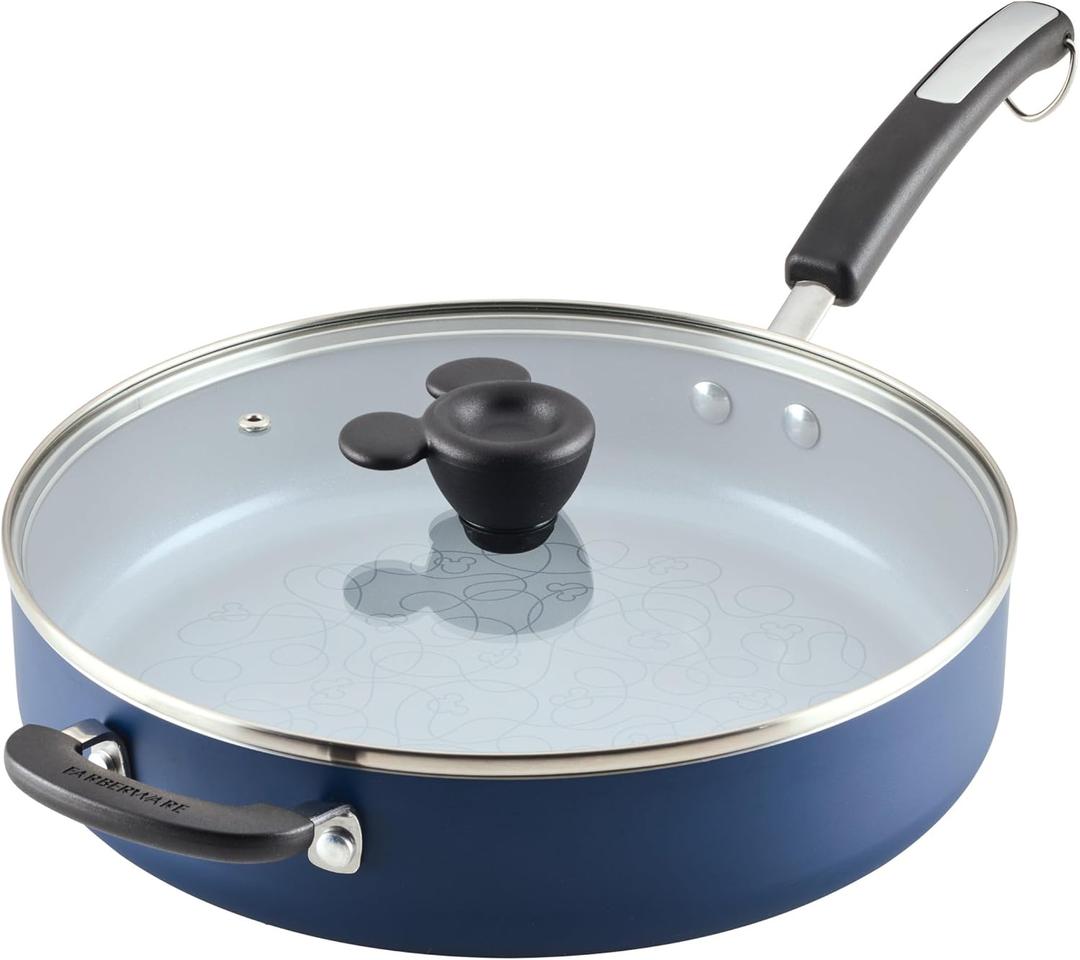 Farberware Disney Bon Voyage Ceramic Nonstick Saute Pan/Frying Pan with Lid and Helper Handle, 4.5 Quart Sauteuse Pan - Blue