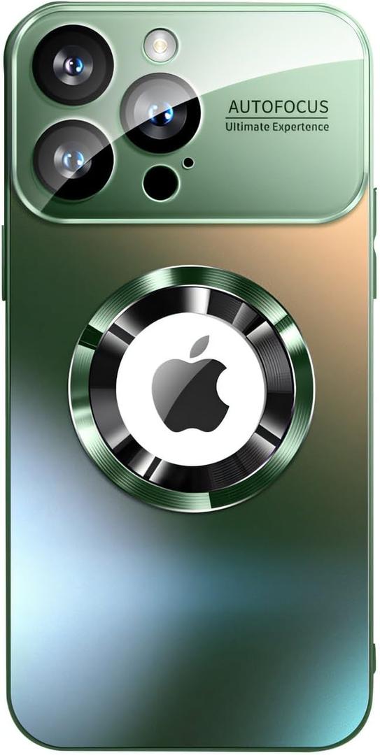 Magnetic Series Design for iPhone 16 Pro Max Case,[Compatible with MagSafe][Military Drop&Full Camera Lens Protector] Large Window Logo View Dust-Proof Matte Shockproof Cover,Green