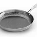 COOKER KING 8-Inch Stainless Steel Pan, Hybrid Nonstick Frying Pan, Skillet, 3-Ply Clad Cookware, Even Heat Distribution, Dishwasher & Oven Safe, with Stay-Cool Handle, Induction Compatible