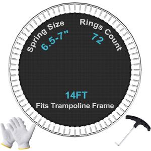 SPORTYOUTH Trampoline Replacement Mat, Fits 12ft 14ft 15ft Round Trampolines Frame with 72/88/96 V-Rings Using 5.5/6.5/7 in Springs, Water-Resistant, UV Resistant, Good Jumping Bounce