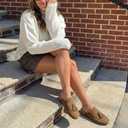 Faux Suede Mules for Women Tassel Flat Loafers Comfort Clog Mules Slip on Round Toe Casual Boat Slippers Shoes (9, Tan)