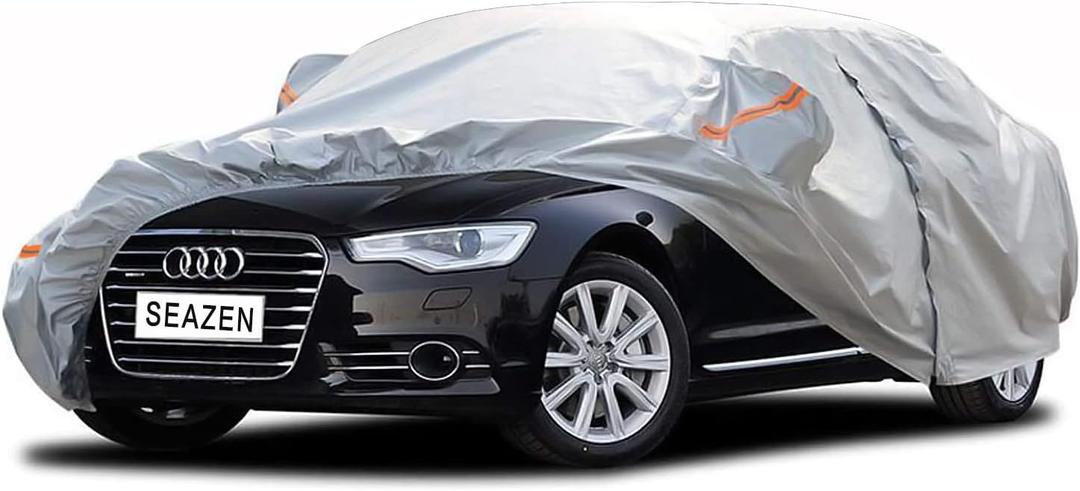 SEAZEN Car Cover 6 Layers, Waterproof Sedan Car Cover with Zipper Door, Snowproof/UV Protection/Windproof, Universal Car Covers Breathable Fabric with Cotton (185" to 200") (3XL(Fit Sedan-Length Up to 200"))