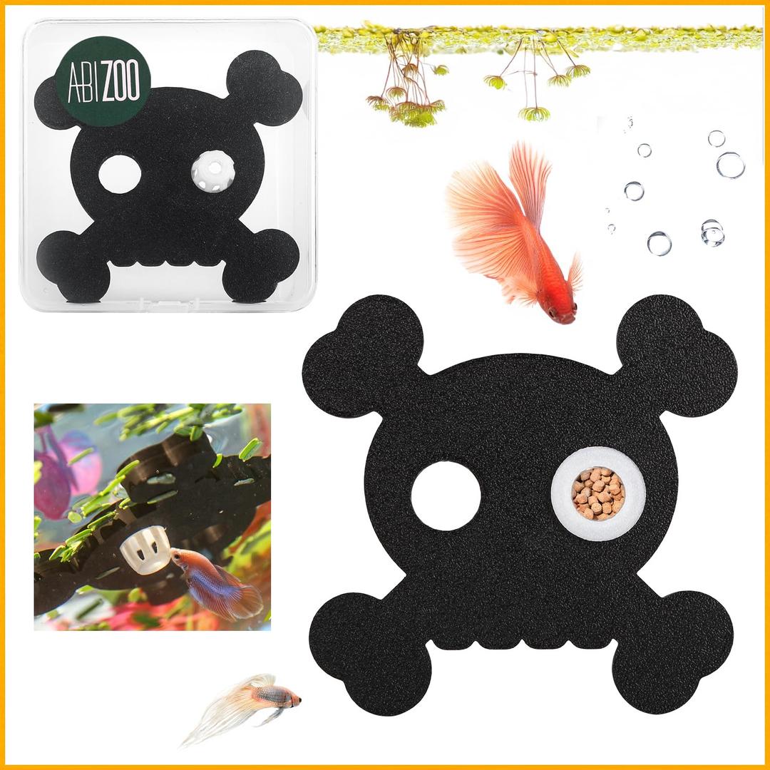 2 x Abizoo Halloween Aquarium Floating Plant Barrier, Fish Tank Feeding Ring Black Skull Shape Betta Fish Feeding Ring for Aquarium Decoration Keeps Tank Clean