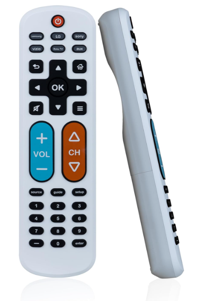 GE OneTouch Streaming Remote Control, Big Button, Backlit, White