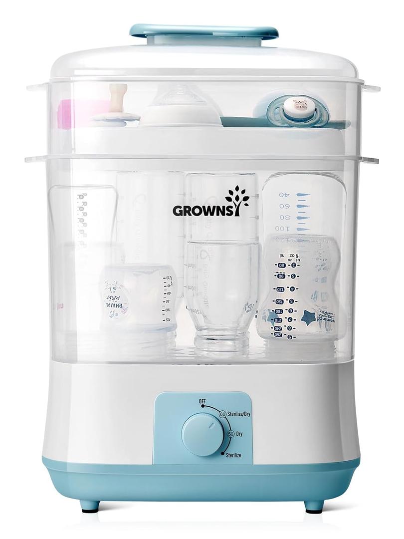 GROWNSY Bottle Sterilizer and Dryer, Electric Steam Baby Bottle Sterilizer, Bottle Sanitizer for Baby Bottles & Pacifiers, Breast Pump Parts Blue