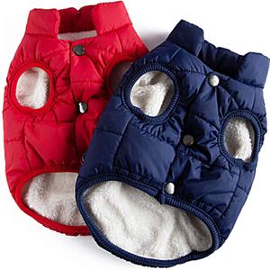 Syhood 2 Pieces Dog Jacket 2 Layers Fleece Lined Dog Jacket Warm Soft Windproof Small Pet Coat for Winter Cold Weather(L,Navy,Red)