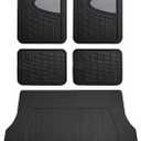 FH Group Premium Liners Tall Channel Trimmable All Weather Rubber Full Set Car Floor Mats (Gray) w. Trimmable All-Season Cargo Liner (Black) - Universal Fit for Cars Trucks and SUVs