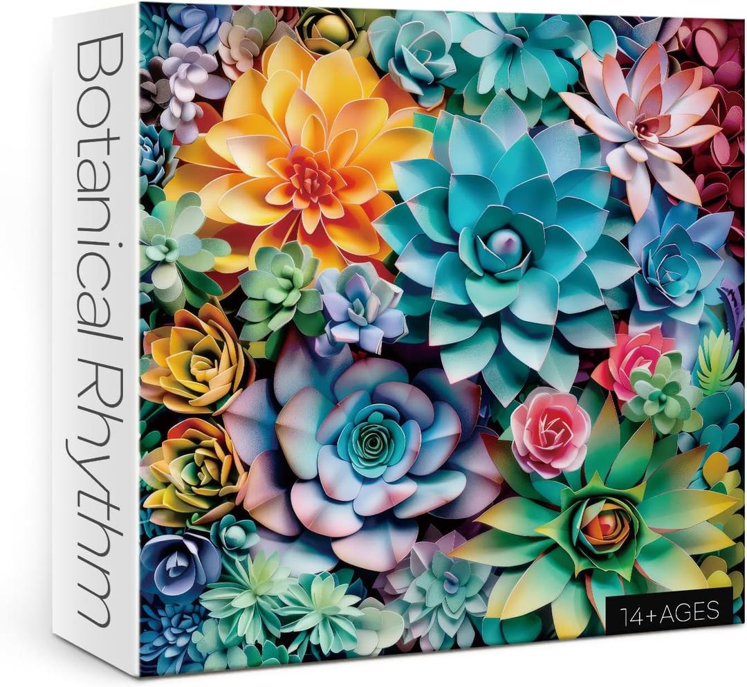 3D Succulent Puzzles for Adults 1000 Pieces Nature Plant Puzzle, Colorful Paper Cut Art Jigsaw Puzzles, Beautiful Botanical Houseplant Puzzle