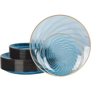 80pcs Clear Blue Disposable Shell Plastic Plates With Gold Rim, 10 inch 40 Dinner Plates and 7 inch 40 Dessert Plates for Party, Wedding, Birthday