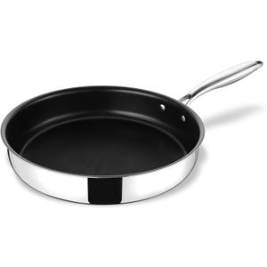 TeamFar Frying Pan, 10 inch Stainless Steel 3-ply Nonstick Fry Egg Omelet Pan Skillet with Long Handle, for Induction Gas Glass Ceramic Stovetops, Healthy & Heavy Duty, Easy Cleanup