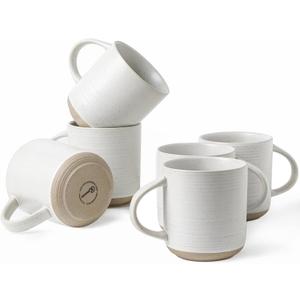 Kanwone Coffee Mugs 16oz, Stoneware Mugs Set, Ceramic Coffee Cups with Handle for Latte, Hot Tea, Cappuccino, Cocoa, Housewarming Wedding Gift, Microwave and Dishwasher Safe, Set of 6, Neutral White