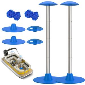 Boat Cover Support Pole Systems with Anti-UV PE Ropes & 9" ABS Base, Highly Stable Windproof Support Pole - Adjustable 1-1/8" in Diameter for V-Hull/Pontoon/Jon Boat Cover, Blue, 2 Pack