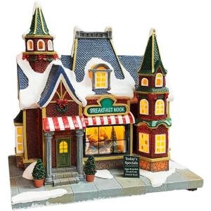 MOMENTS IN TIME Lighted Christmas Village Building Breakfast Nook LED Lights Music Battery Operated Plays 8 Holiday Songs Optional 4.5V Adapter Gift Wrapped Ready Dcor