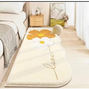 AIMECO Soft Flower Bedside Rugs for Girls Bedroom,Kid & Pet Friendly 2X6 Ft Washable Non Slip Carpet,Floral Print Mat, Fluffy Shag Throw Area Rug for Kitchen, Laundry, Cute Daisy Yellow