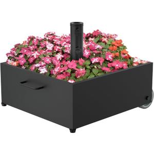 Heavy-Duty Umbrella Base with Wheels,150lb Capacity Fillable Planter Umbrella Stand, Rust-proof Steel Umbrella Holder with Handle & Anti-Collapse Pads, for Outdoor, Patio, Garden, Deck, Poolside, Lawn (Black)