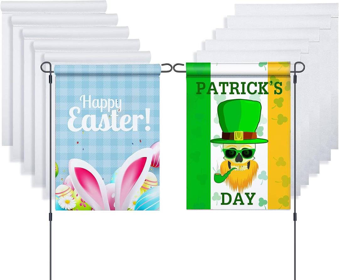 10 Pcs Sublimation Blank Garden Flag 12 x 18 Inch for St Patrick's Day and Easter Day Decoration Double Sided DIY Polyester Yard Flags for Outdoor Courtyard Party Home Holiday Festival