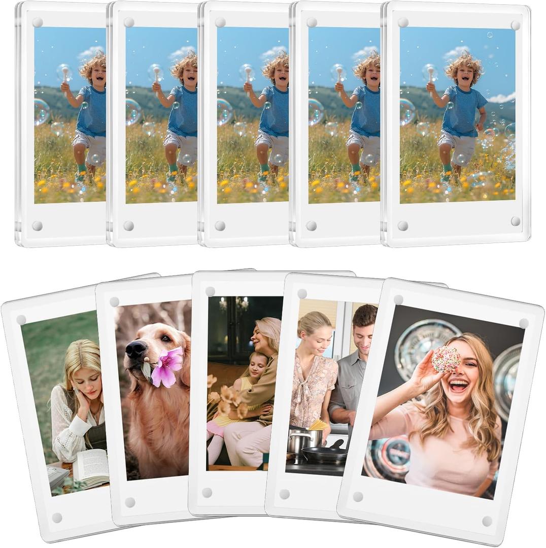 10 Pack Acrylic Polaroid Refrigerator Magnet Picture Frames, Clear Mini Frames for Instant Photos, 2.36 x 3.54 Inch Magnetic Instax Frame for Refrigerator Display