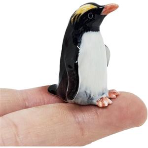 WitnyStore Tiny 1" Standing Rockhopper Penguin Figurine - Miniature Hand Made Ceramic Aquatic Flightless Marine Bird Antarctic Polar Animals Porcelain Decorative Collectible Figurines Dcor Gifts