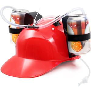 Novelty Place Drinking Helmet - Can Holder Drinker Hat Cap with Straw for Beer and Soda - Party Fun - Red/Yellow