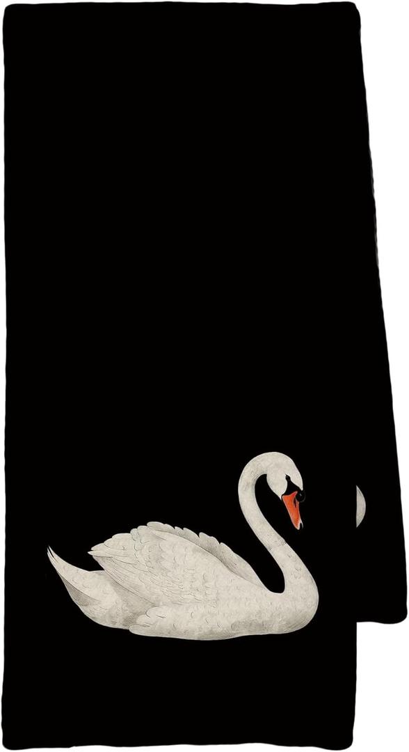 Vintage Swan Black Kitchen Towels, Rustic Country Farmhouse Swan Bathroom Nursery Office Moody Aesthetic Decoration Tea Towel Hand Towels 16x24 Inch