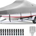 Boat Covers 14-16ft, Heavy Duty 1200D Oxford Waterproof Trailerable Boat Cover, UV Resistant Bass Boat Covers with Motor Cover, Fits V-Hull Tri-Hull Fish&Ski Boat, Runabout (Grey) (Gray)