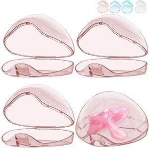 Pacifier Case,4 Pack BPA Free Pacifier Holder Case,Transparent Container Box for Baby BinkyNot Included,Essential Pacifier Accessories,Alway Keep Paci Clean,Easy to Clean(Pink)