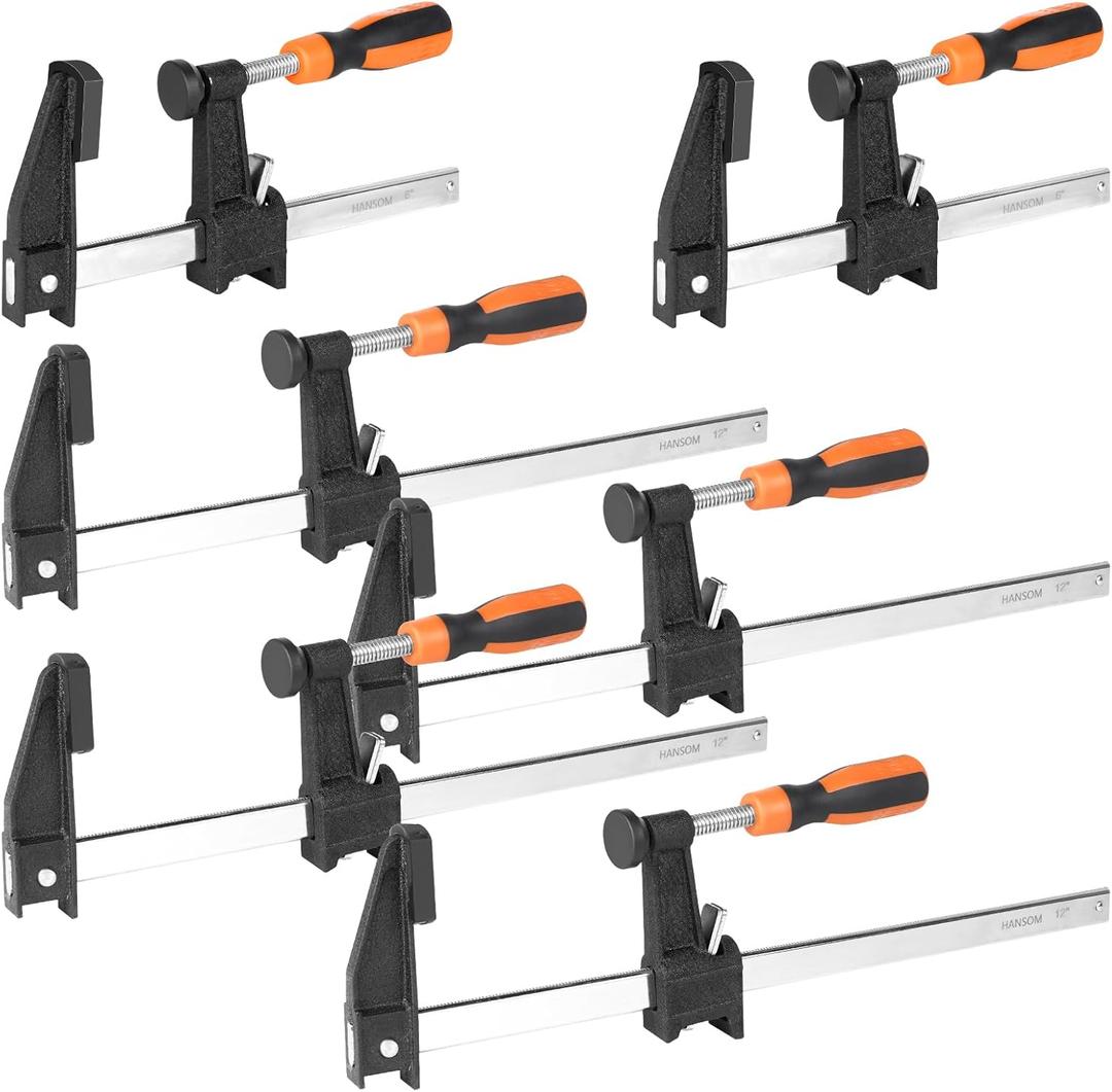 6-Pack 12(4)&6(2) Bar Clamps,Wood Clamps Heavy Duty Force 600 Lbs Adjustable and Release Quickly,Woodworking Clamps Throat Depth 2.5 inch with Plastic Handle